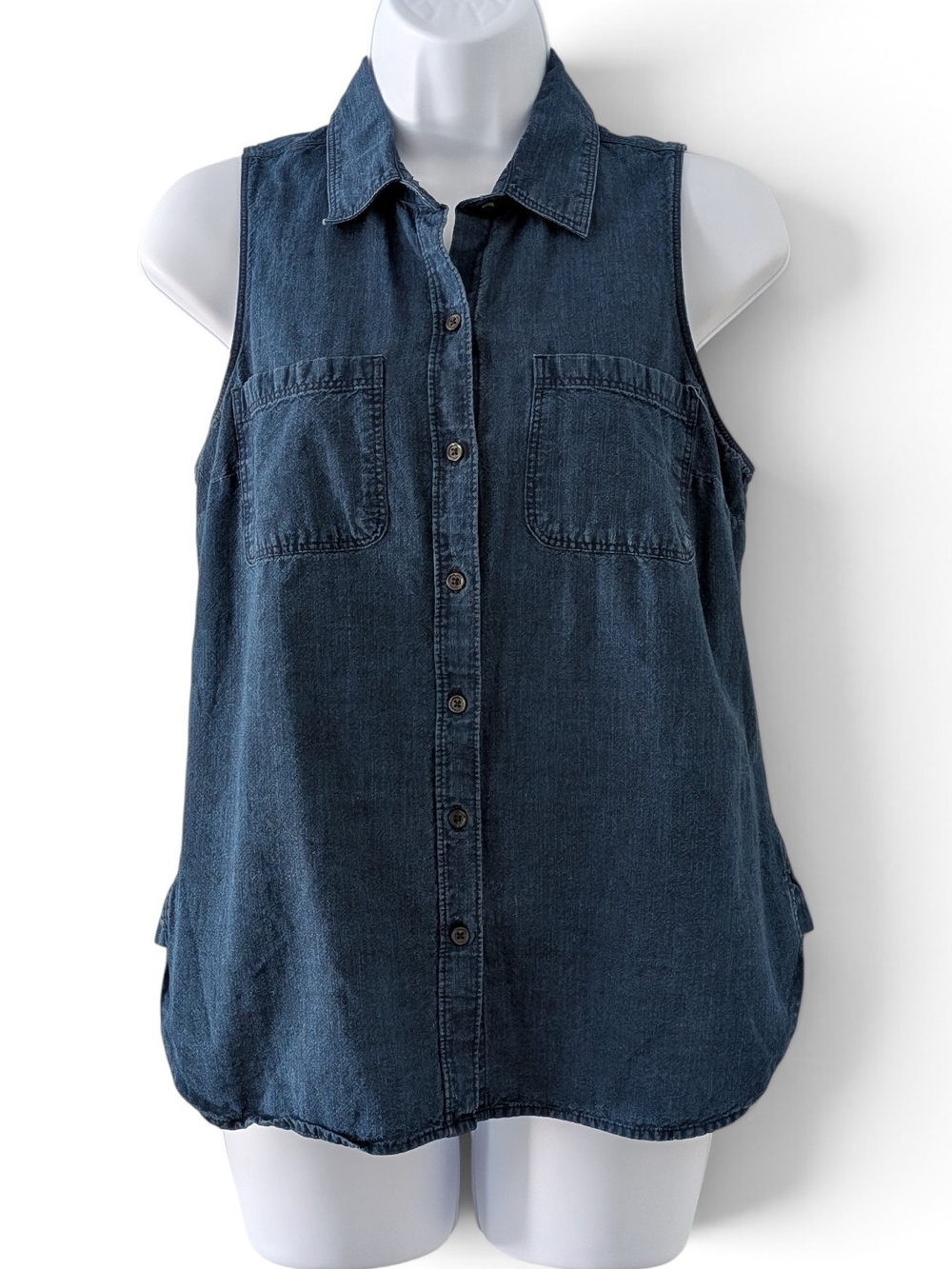 Old Navy Sleeveless Dark Blue Denim Button-Down Shirt